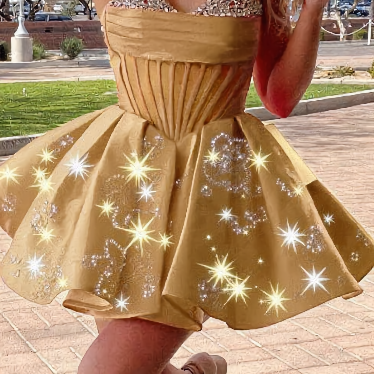 Rhinestone A-Line Satin Homecoming Dress — Pleated
