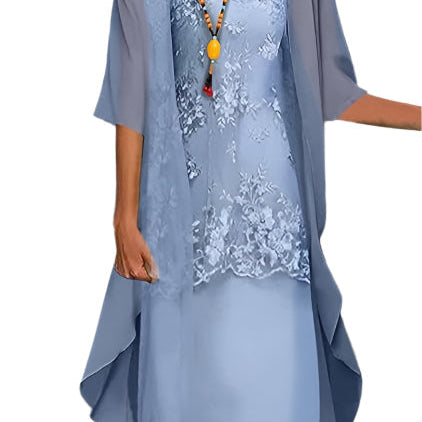 Layered Midi Dress with Sheer Sleeves