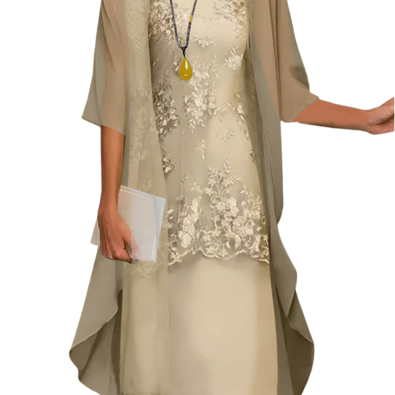Layered Midi Dress with Sheer Sleeves
