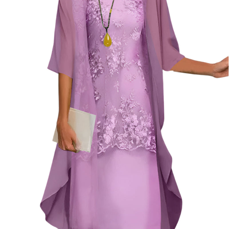 Layered Midi Dress with Sheer Sleeves