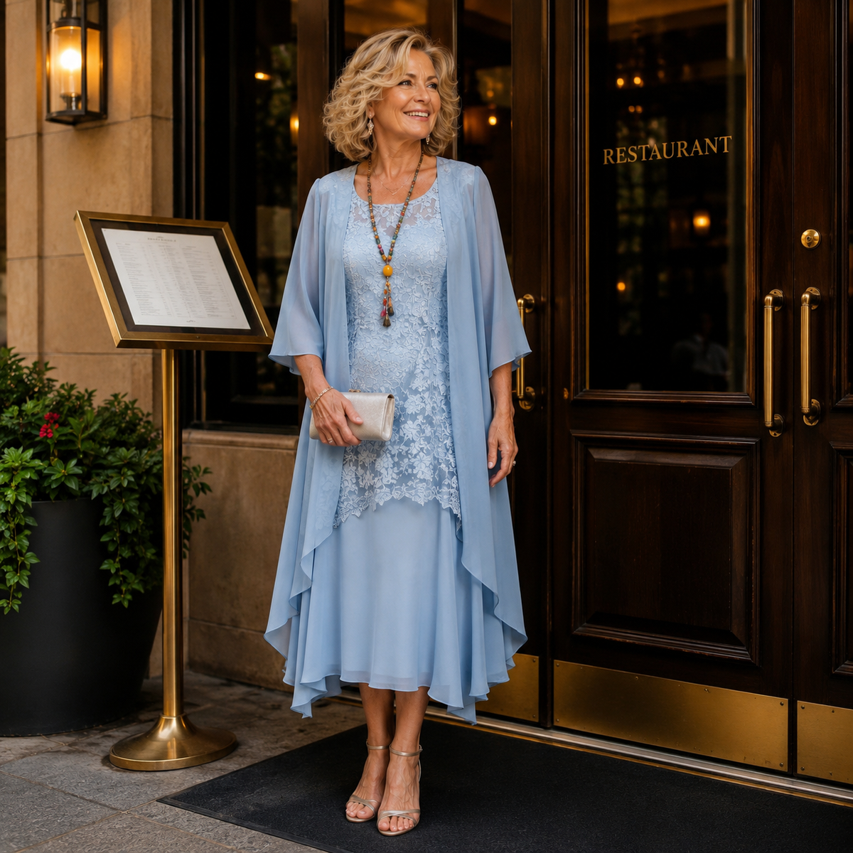 Layered Two-Piece Midi Dress with Three-Quarter Sleeves