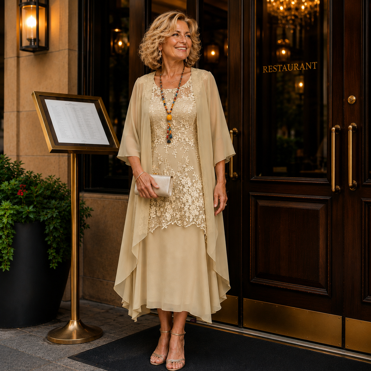 Layered Two-Piece Midi Dress with Three-Quarter Sleeves