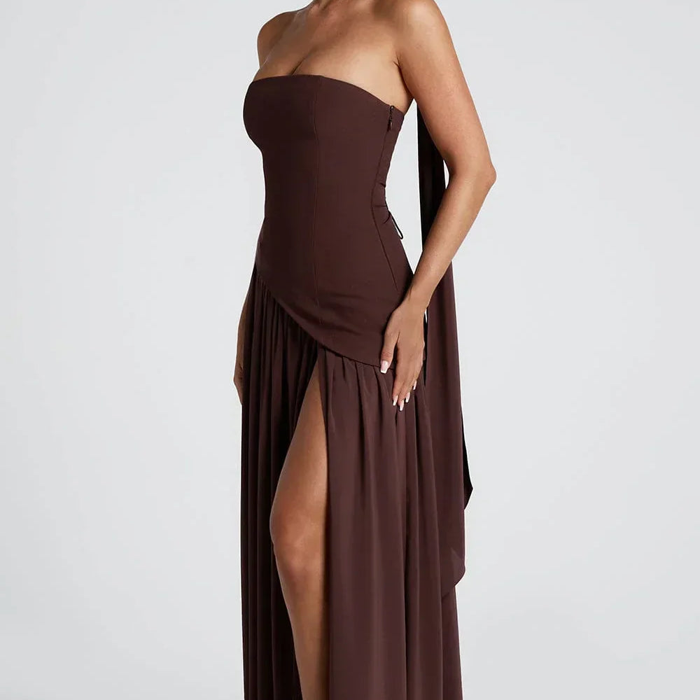 Corset Bustier Maxi Dress with Scarf Detail and High Slit