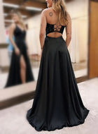 A-Line Satin Prom Dress — V-Neckline