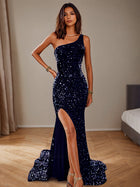 Mermaid Sequin Evening Gown — Asymmetric One-Shoulder