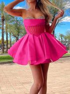 Rhinestone A-Line Satin Homecoming Dress — Pleated