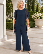 Layered Hem Top Wide-Leg Pants Woven Two-Piece Set