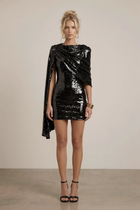 Mermaid Sequin Homecoming Dress — Cape-Sleeve Shoulders