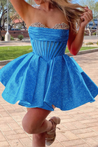 Rhinestone A-Line Satin Homecoming Dress — Pleated