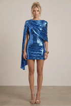 Mermaid Sequin Homecoming Dress — Cape-Sleeve Shoulders