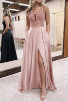 A-Line Satin Prom Dress — V-Neckline