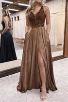 A-Line Satin Prom Dress — V-Neckline