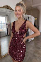 Sheath Sequin Homecoming Dress — V-Neckline