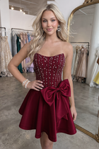Bow-Accent A-Line Satin Homecoming Dress