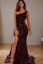 Mermaid Sequin Evening Gown — Asymmetric One-Shoulder