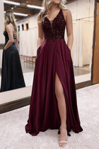A-Line Satin Prom Dress — V-Neckline