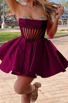 Rhinestone A-Line Satin Homecoming Dress — Pleated