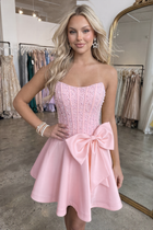 Bow-Accent A-Line Satin Homecoming Dress