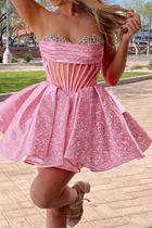 Rhinestone A-Line Satin Homecoming Dress — Pleated