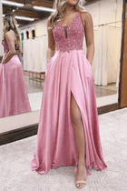 A-Line Satin Prom Dress — V-Neckline