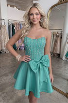 Bow-Accent A-Line Satin Homecoming Dress