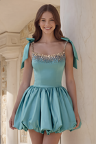 Rhinestone A-Line Satin Homecoming Dress