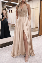 A-Line Satin Prom Dress — V-Neckline