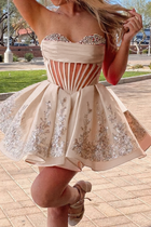 Rhinestone A-Line Satin Homecoming Dress — Pleated
