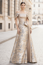 A-Line Jacquard Evening Gown