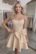 Bow-Accent A-Line Satin Homecoming Dress