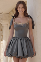 Rhinestone A-Line Satin Homecoming Dress