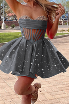 Rhinestone A-Line Satin Homecoming Dress — Pleated