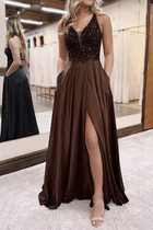 A-Line Satin Prom Dress — V-Neckline