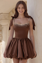 Rhinestone A-Line Satin Homecoming Dress