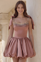 Rhinestone A-Line Satin Homecoming Dress