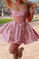 Rhinestone A-Line Satin Homecoming Dress — Pleated