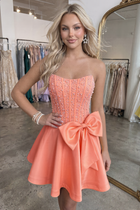 Bow-Accent A-Line Satin Homecoming Dress