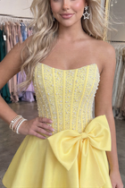 Bow-Accent A-Line Satin Homecoming Dress