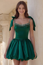 Rhinestone A-Line Satin Homecoming Dress