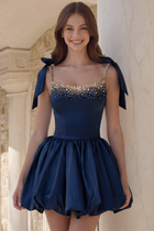 Rhinestone A-Line Satin Homecoming Dress