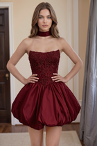 Bow-Accent A-Line Satin Homecoming Dress — Spaghetti-Strap