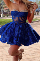Rhinestone A-Line Satin Homecoming Dress — Pleated