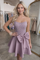 Bow-Accent A-Line Satin Homecoming Dress