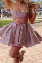 Rhinestone A-Line Satin Homecoming Dress — Pleated
