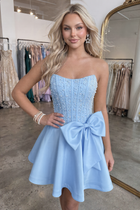 Bow-Accent A-Line Satin Homecoming Dress