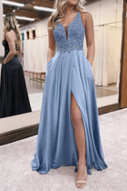 A-Line Satin Prom Dress — V-Neckline