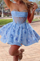 Rhinestone A-Line Satin Homecoming Dress — Pleated