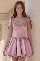 Rhinestone A-Line Satin Homecoming Dress
