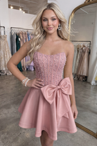 Bow-Accent A-Line Satin Homecoming Dress