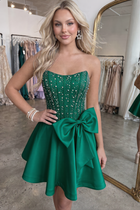 Bow-Accent A-Line Satin Homecoming Dress